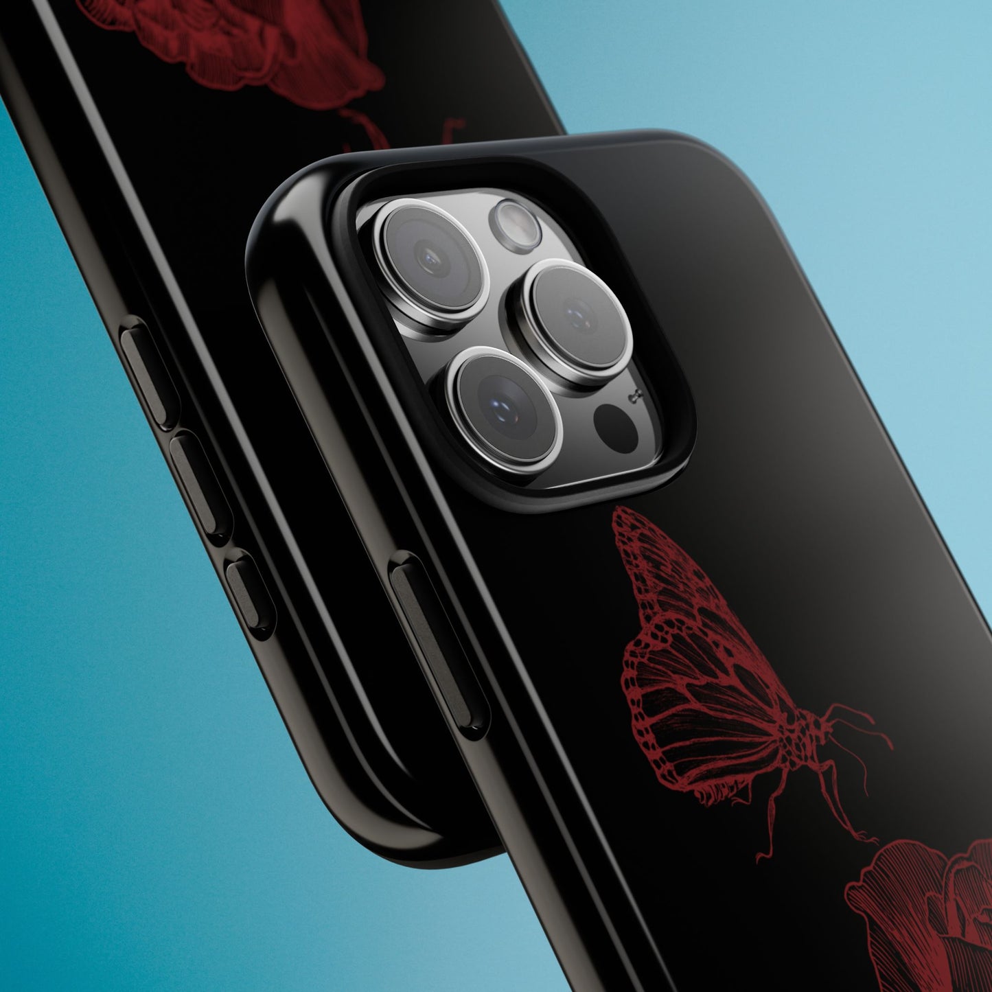 Black Rose and Butterfly Phone Case - Dark Academia Aesthetic Gothic iPhone, Galaxy and Pixel Cover