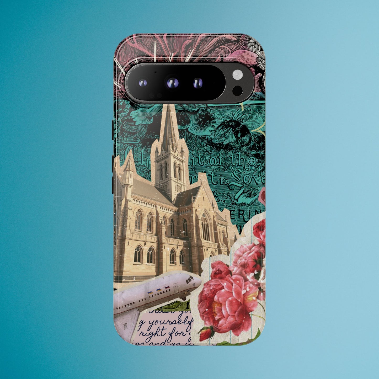 Gothic Cathedral Phone Case, Dark Academia Aesthetic, Fall Floral Art iPhone Samsung Pixel Cover, Scrapbook Vintage Phone Case Design