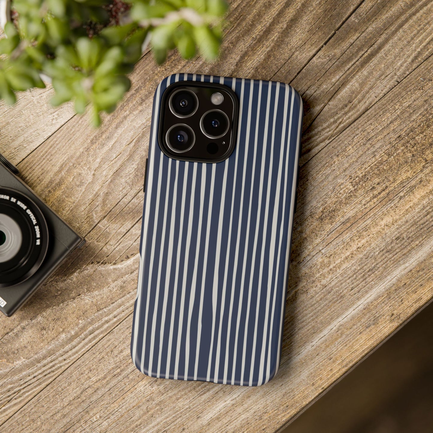 Navy Striped Phone Case | Minimalist Blue and White Stripe Design, Nautical Aesthetic Protective Cover