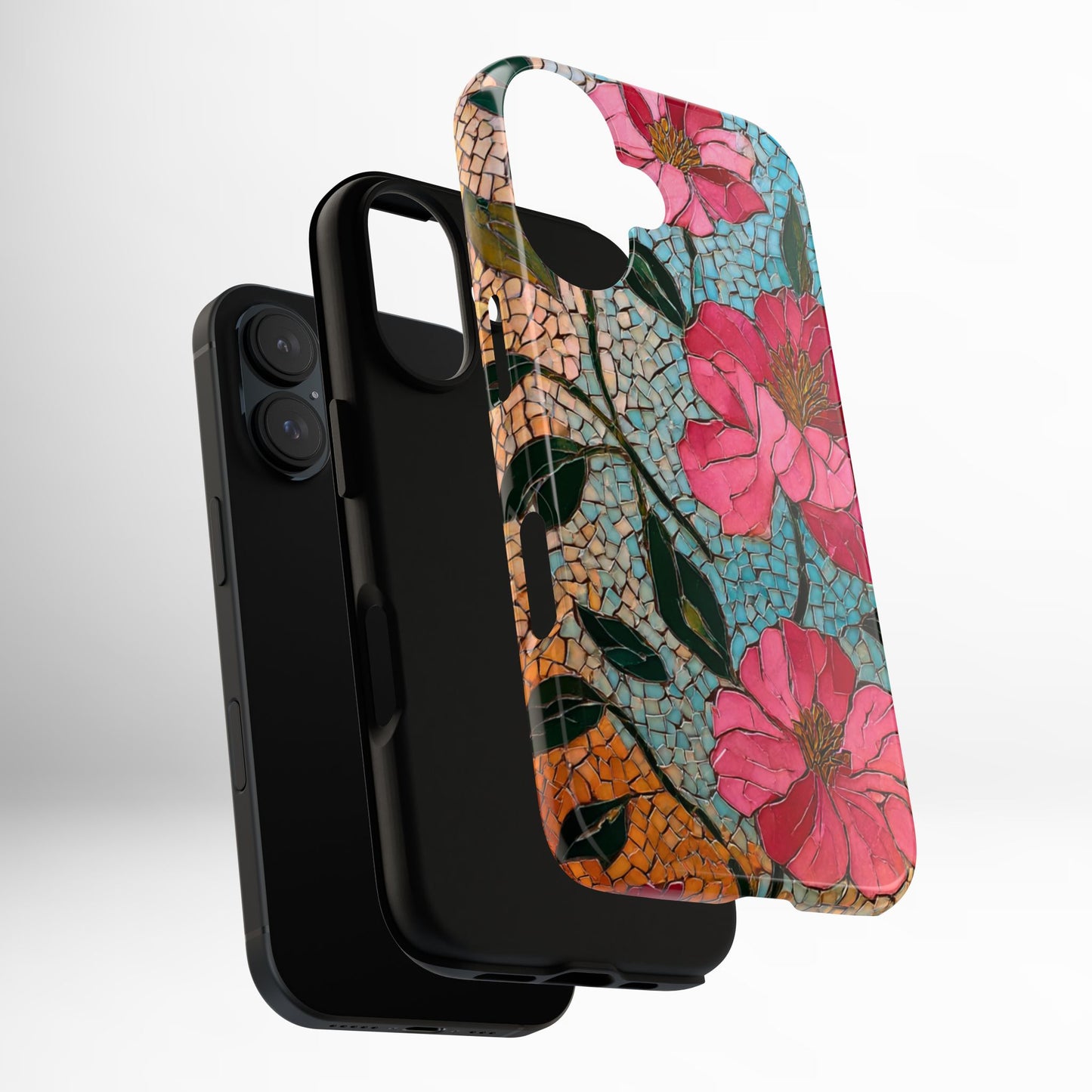 Bright Floral Mosaic Phone Case, iPhone 15 16 17 Pro Air Case, Pixel 9 Pro Cover, Samsung Galaxy 25 Pro Case