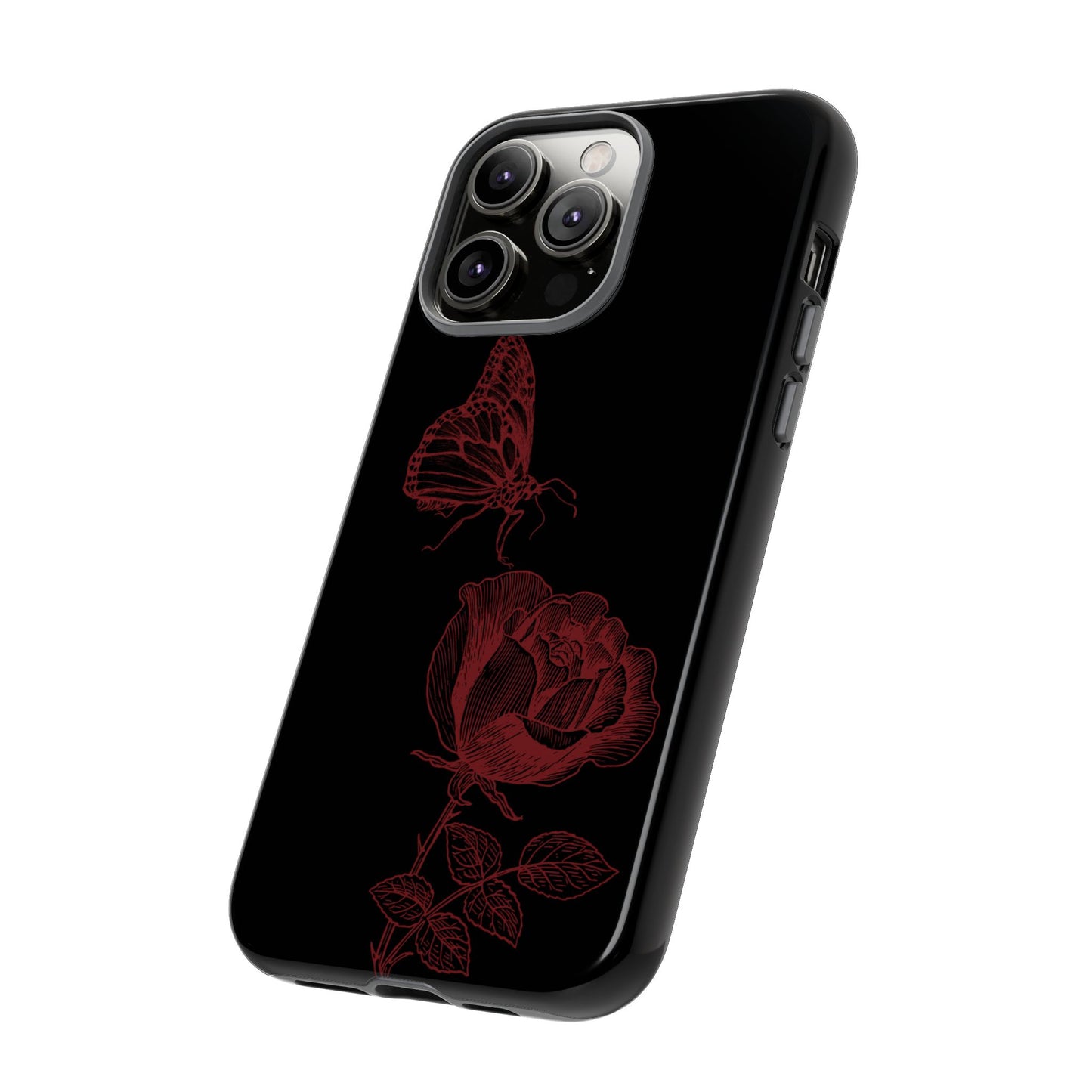 Black Rose and Butterfly Phone Case - Dark Academia Aesthetic Gothic iPhone, Galaxy and Pixel Cover