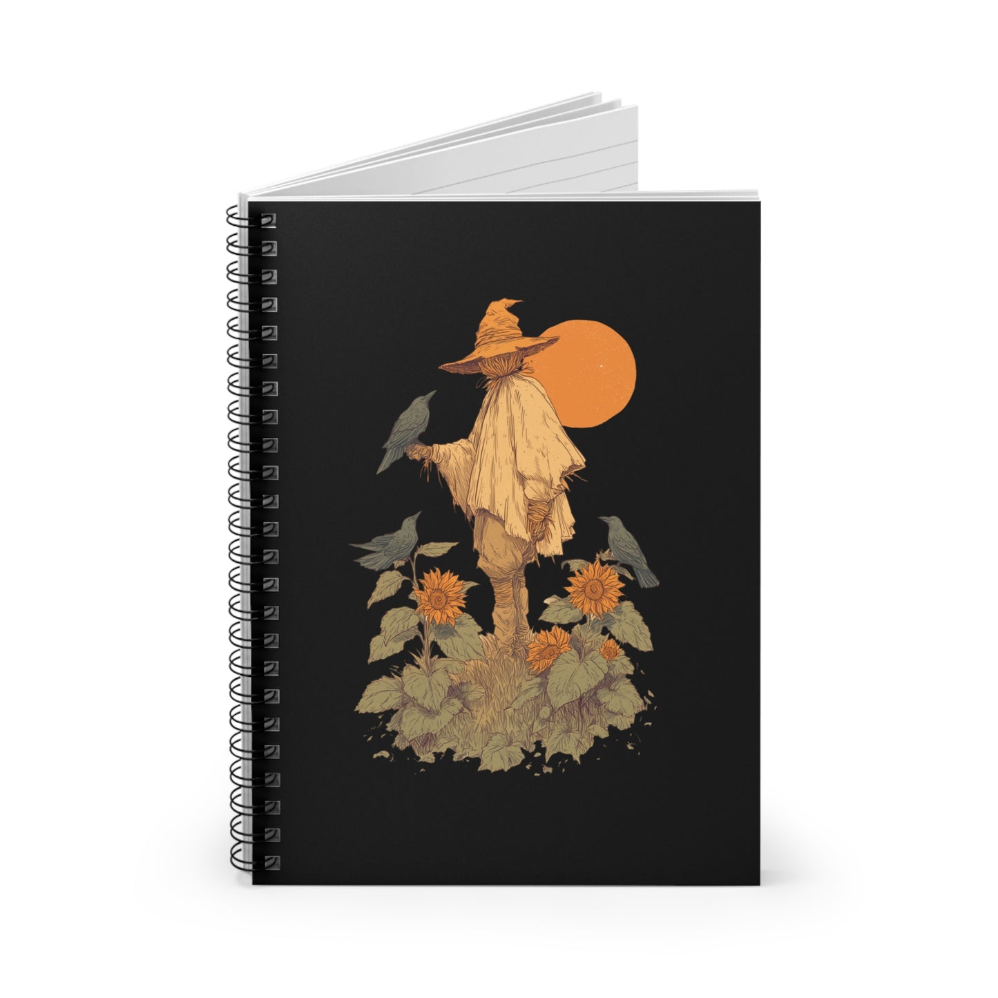 Autumn Scarecrow Notebook - Rustic Spiral Journal with Crows & Sunflowers, Cozy Fall Stationery, Gift for Writers and Fall Lovers