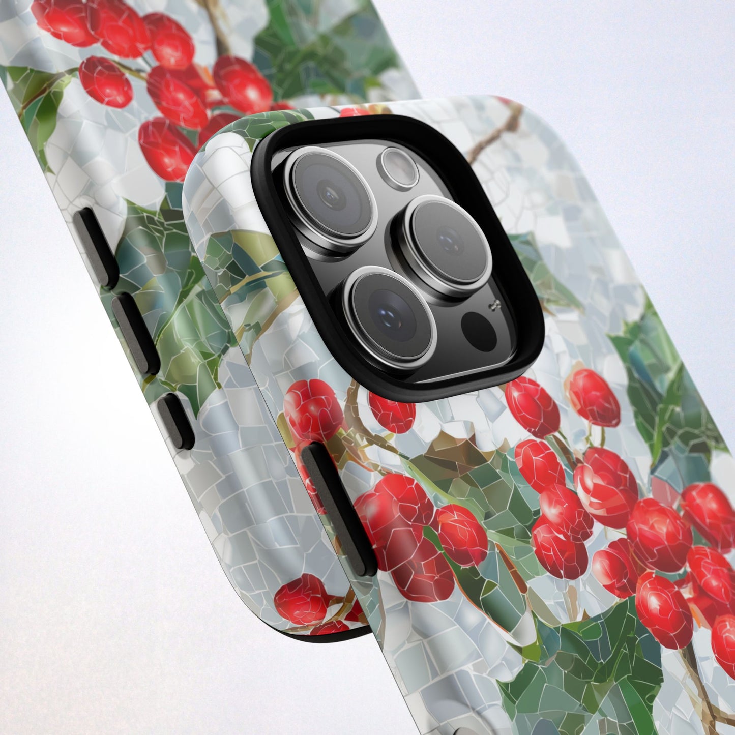 Holly Berry Phone Case, Christmas Mosaic Design, Winter Botanical Cover for iPhone Samsung Pixel