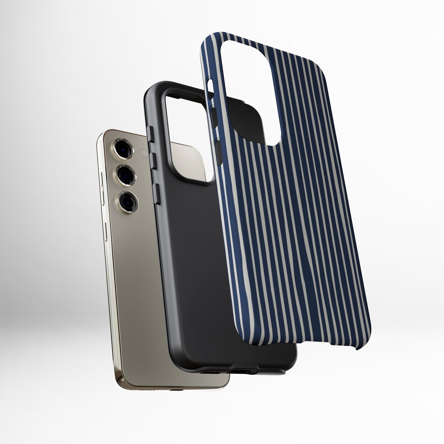 Navy Striped Phone Case | Minimalist Blue and White Stripe Design, Nautical Aesthetic Protective Cover