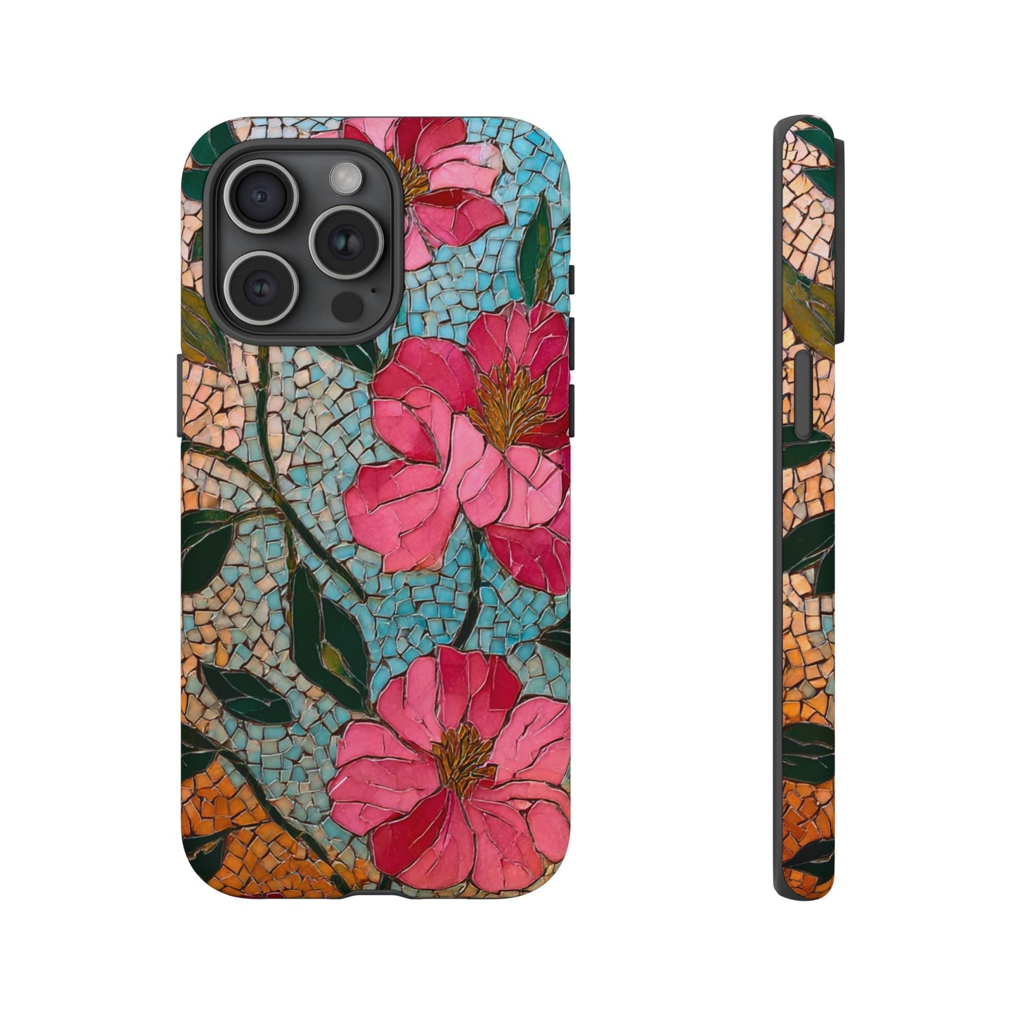 Bright Floral Mosaic Phone Case, iPhone 15 16 17 Pro Air Case, Pixel 9 Pro Cover, Samsung Galaxy 25 Pro Case