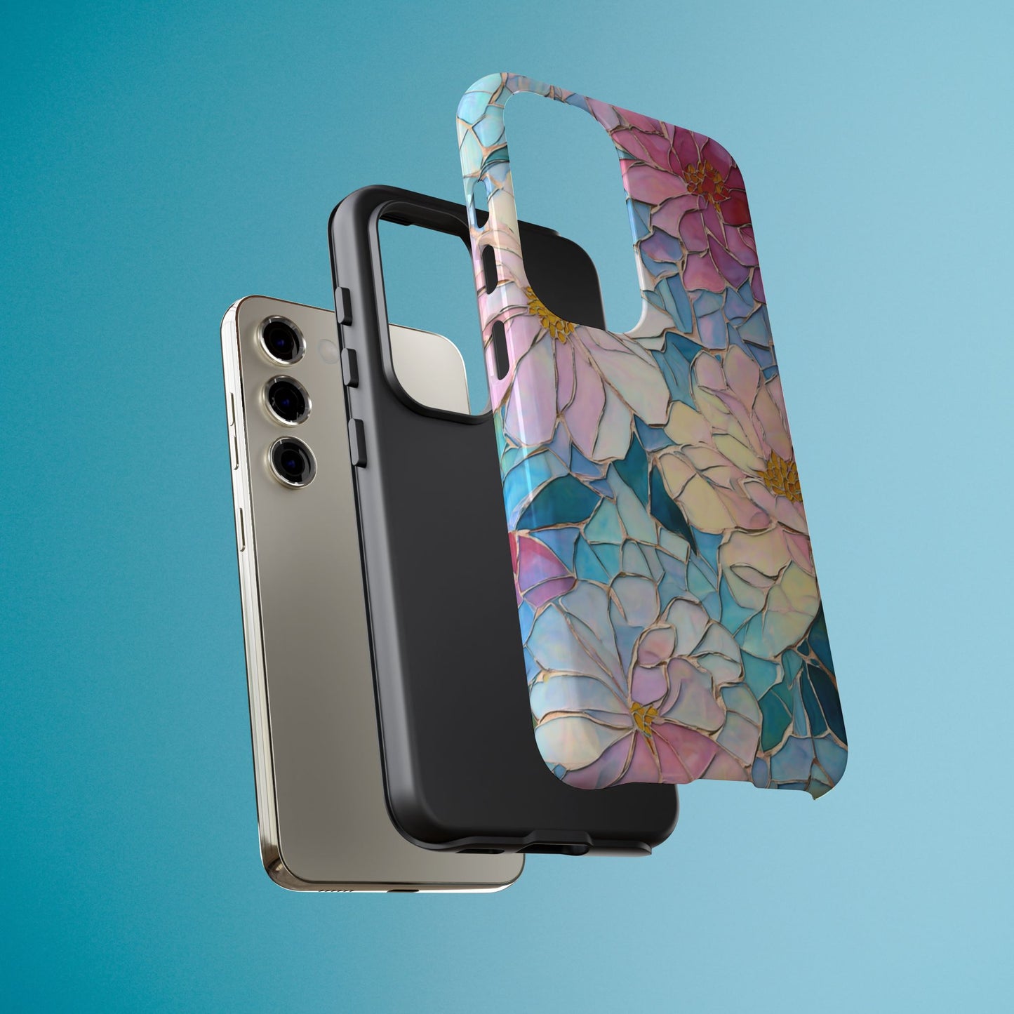 Floral Mosaic Phone Case, Colorful Flower Art Cover, Protective iPhone Samsung Pixel Case, New Phone Accessory, Gift for Friend