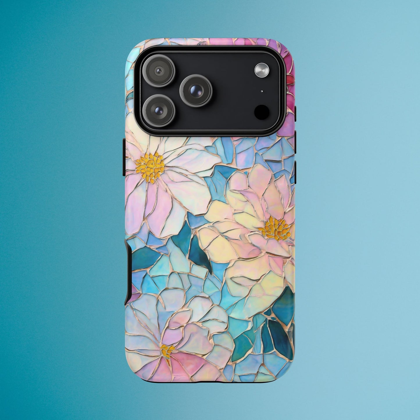Floral Mosaic Phone Case, Colorful Flower Art Cover, Protective iPhone Samsung Pixel Case, New Phone Accessory, Gift for Friend