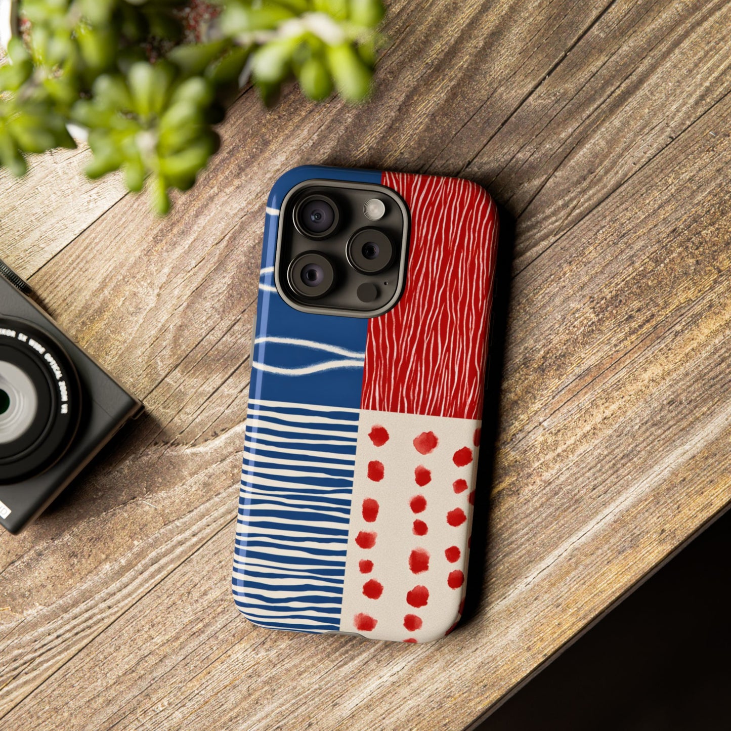 Abstract Geometric Phone Case | Red, Blue & White Pattern Cover for iPhone, Galaxy, Pixel