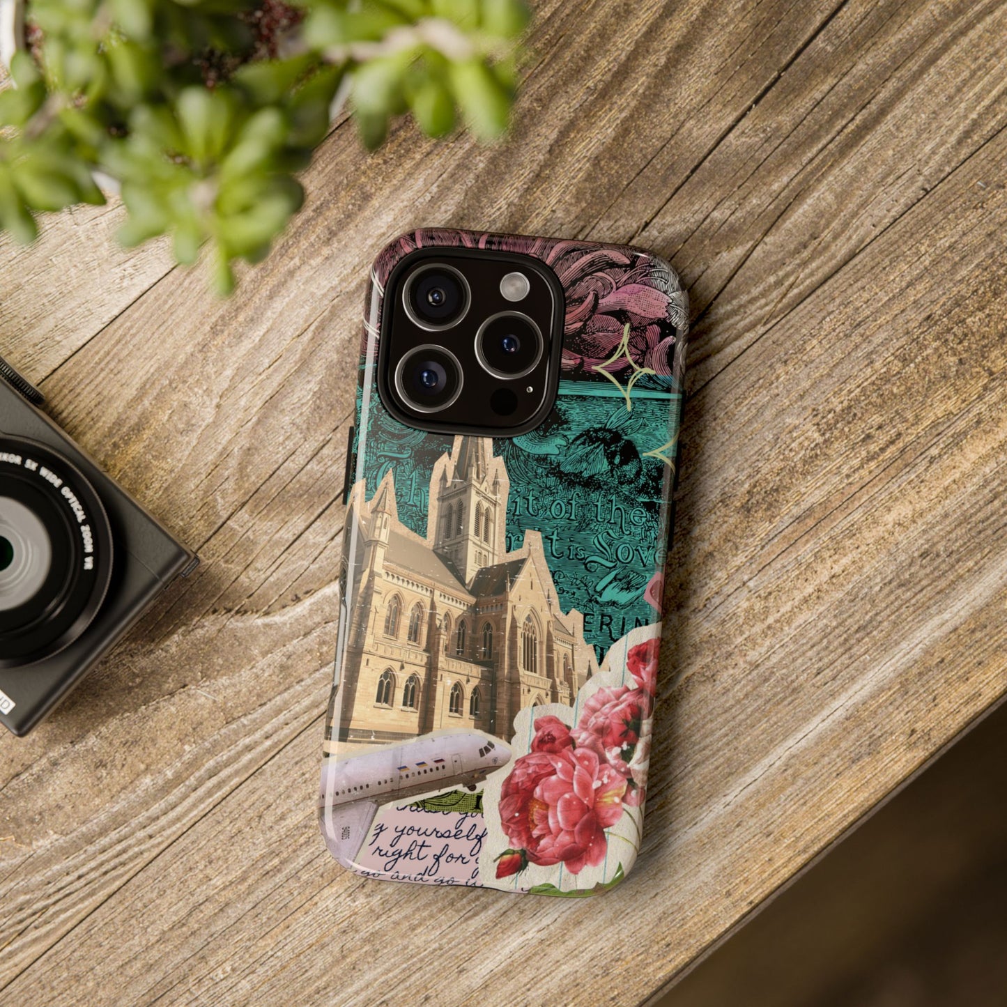 Gothic Cathedral Phone Case, Dark Academia Aesthetic, Fall Floral Art iPhone Samsung Pixel Cover, Scrapbook Vintage Phone Case Design