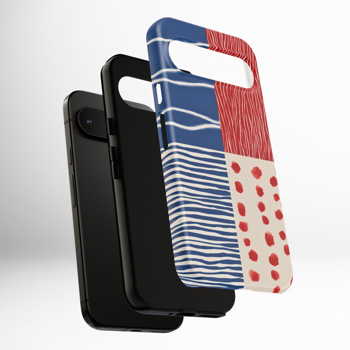 Abstract Geometric Phone Case | Red, Blue & White Pattern Cover for iPhone, Galaxy, Pixel