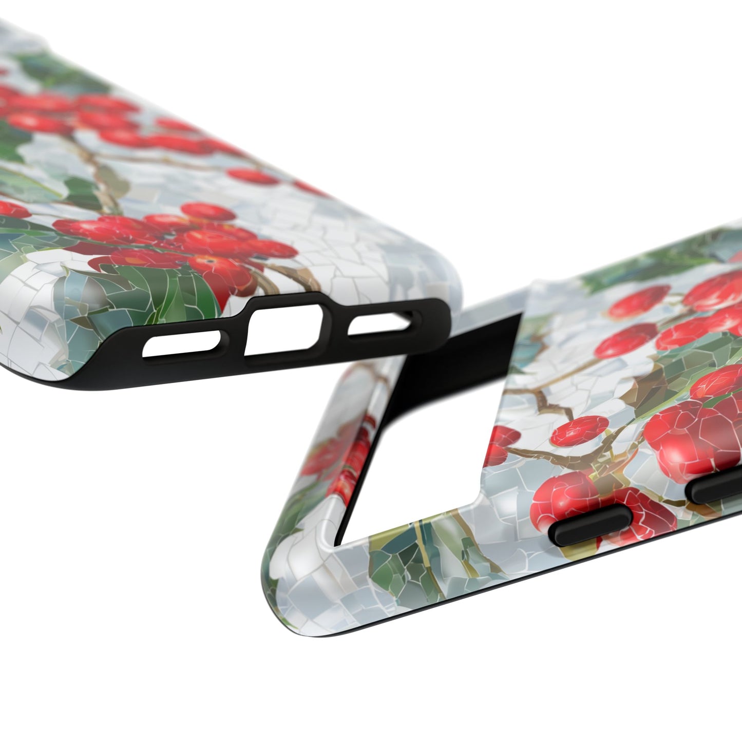 Holly Berry Phone Case, Christmas Mosaic Design, Winter Botanical Cover for iPhone Samsung Pixel