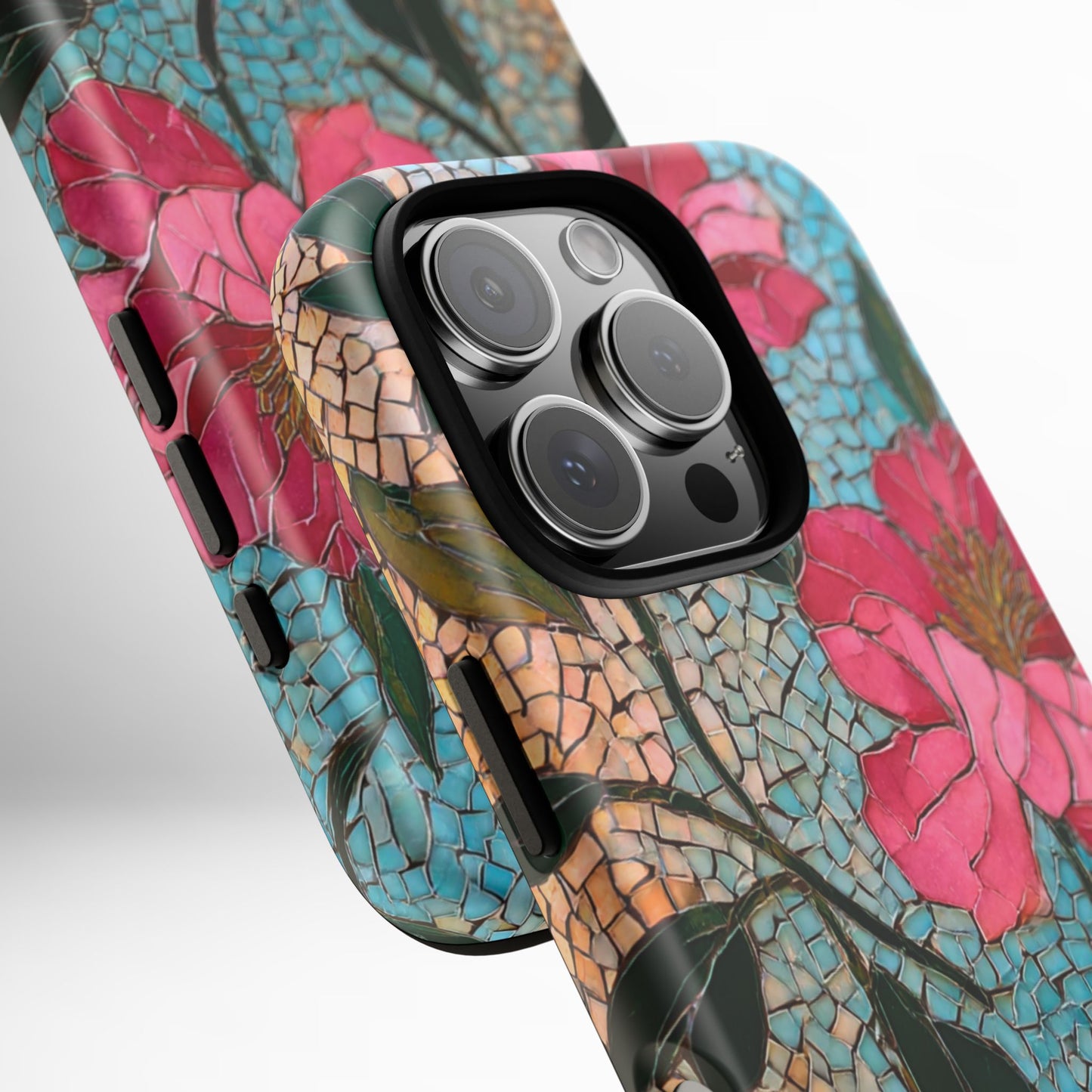 Bright Floral Mosaic Phone Case, iPhone 15 16 17 Pro Air Case, Pixel 9 Pro Cover, Samsung Galaxy 25 Pro Case