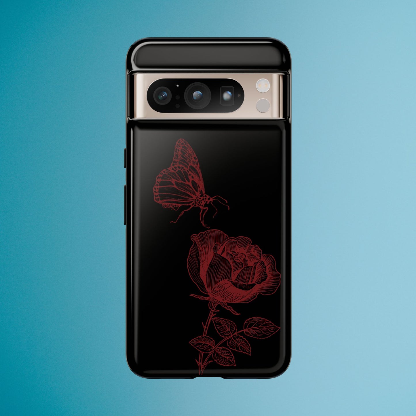 Black Rose and Butterfly Phone Case - Dark Academia Aesthetic Gothic iPhone, Galaxy and Pixel Cover