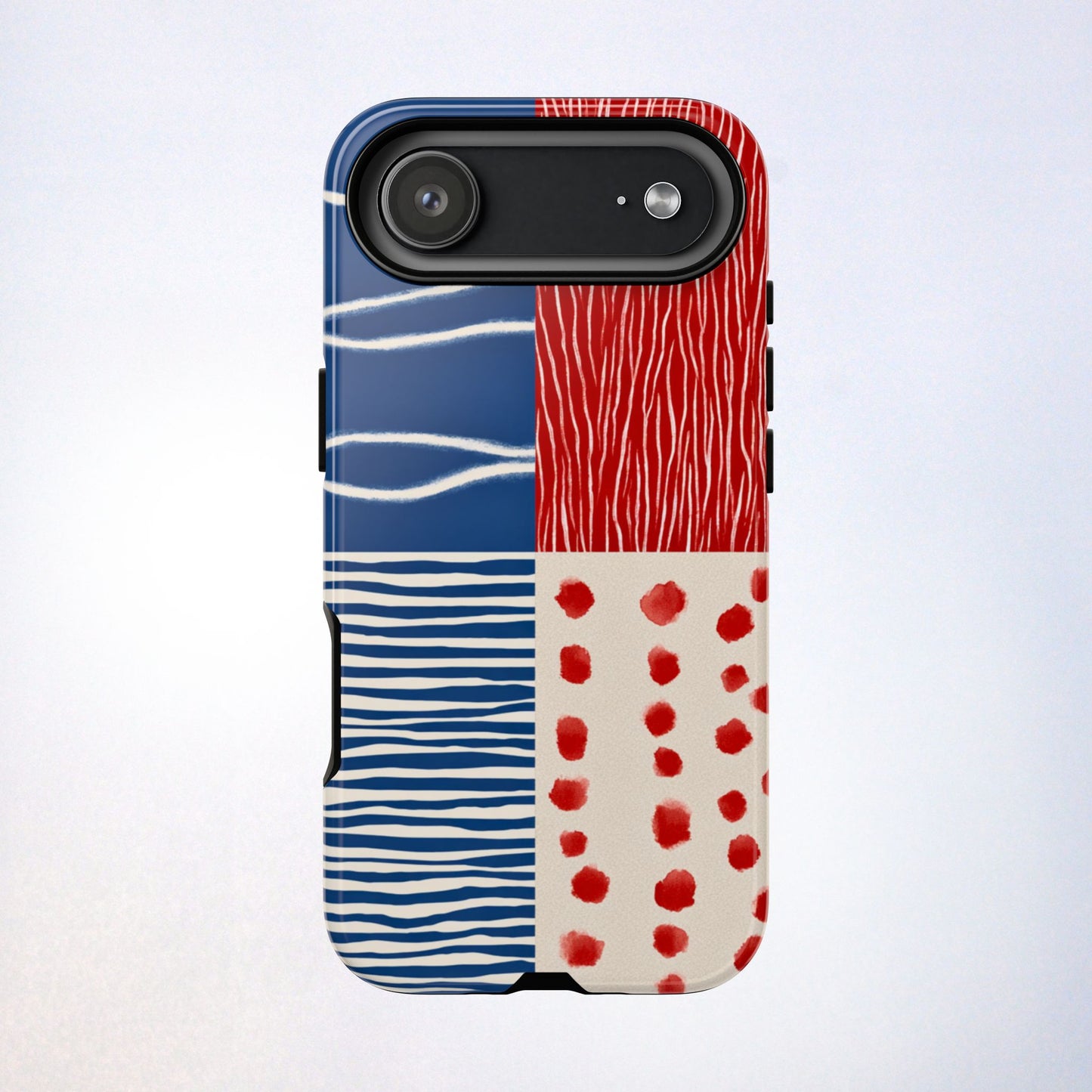 Abstract Geometric Phone Case | Red, Blue & White Pattern Cover for iPhone, Galaxy, Pixel
