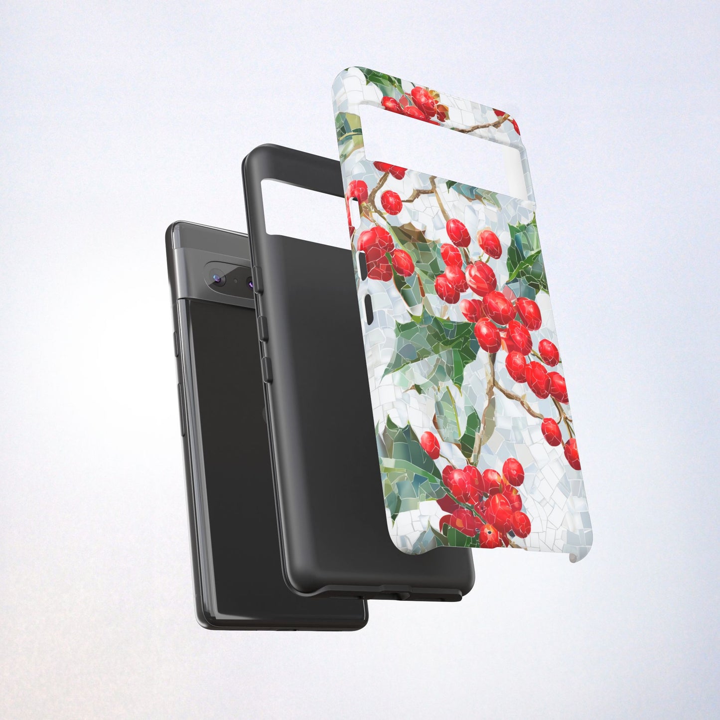 Holly Berry Phone Case, Christmas Mosaic Design, Winter Botanical Cover for iPhone Samsung Pixel