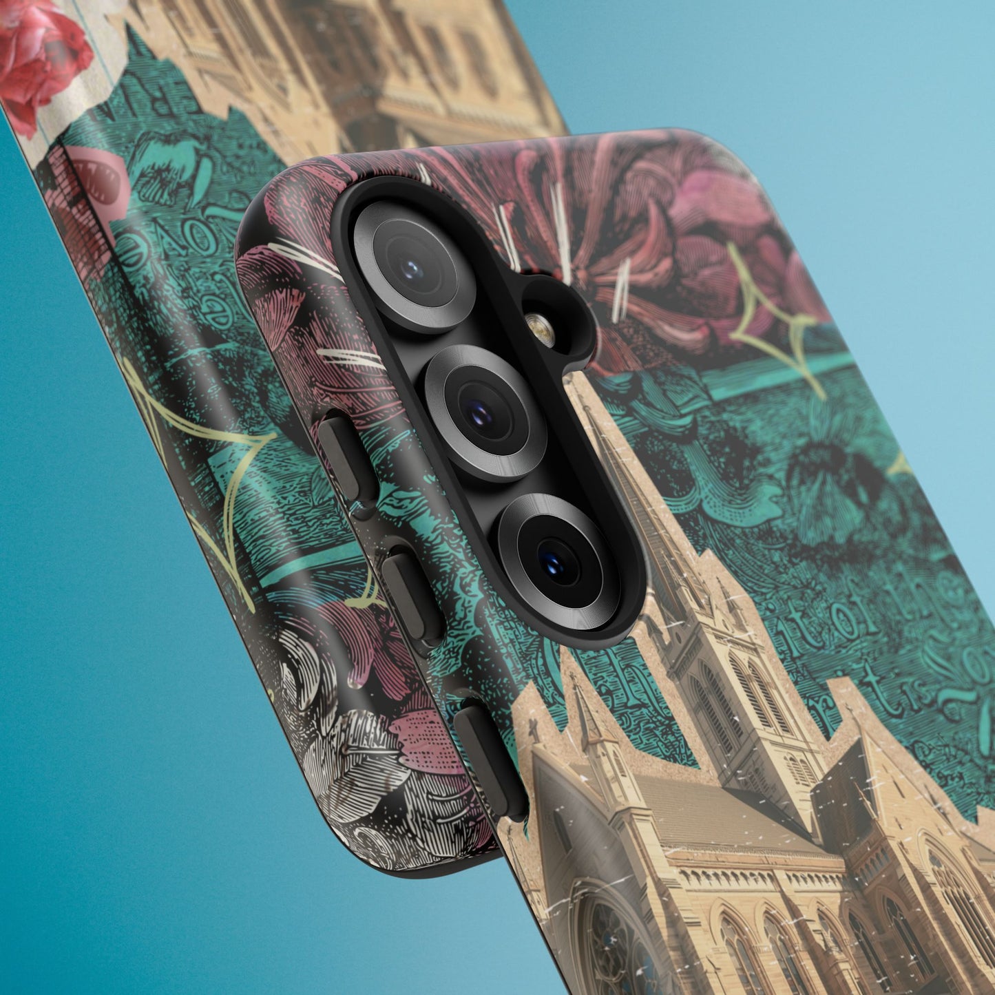 Gothic Cathedral Phone Case, Dark Academia Aesthetic, Fall Floral Art iPhone Samsung Pixel Cover, Scrapbook Vintage Phone Case Design