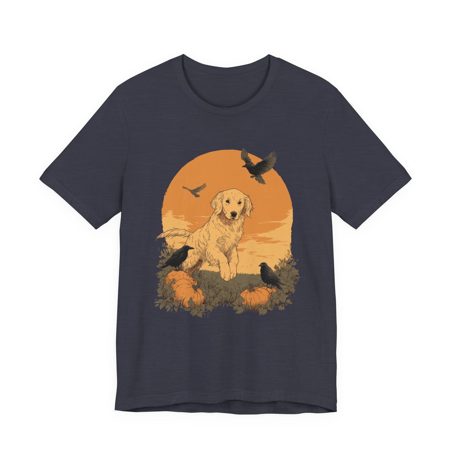 Golden Retriever Fall Shirt - Pumpkin & Crow Dog Tee, Autumn Pet Lover Gift, Halloween Cozy Graphic T-Shirt, Dog Mom Outfit