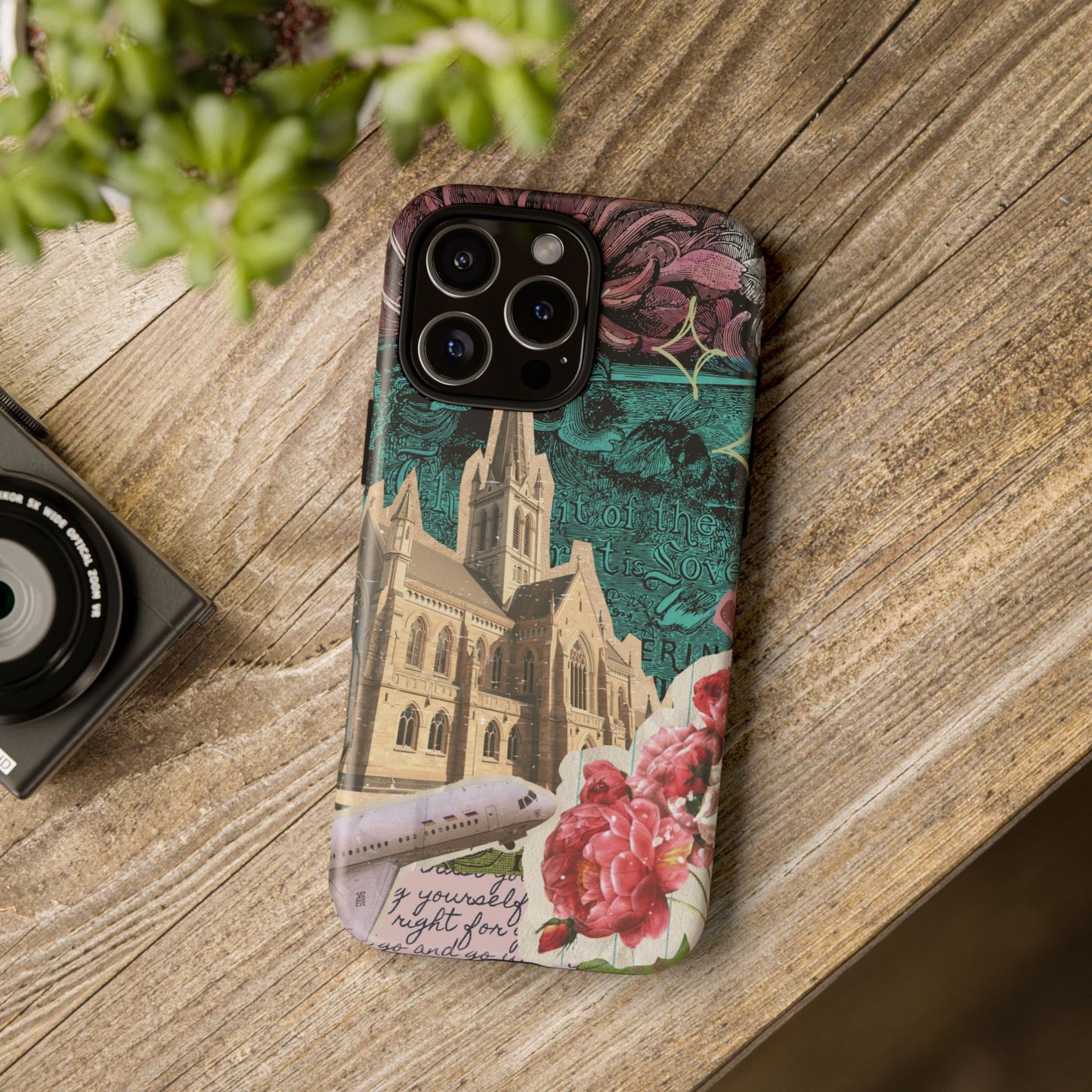Gothic Cathedral Phone Case, Dark Academia Aesthetic, Fall Floral Art iPhone Samsung Pixel Cover, Scrapbook Vintage Phone Case Design