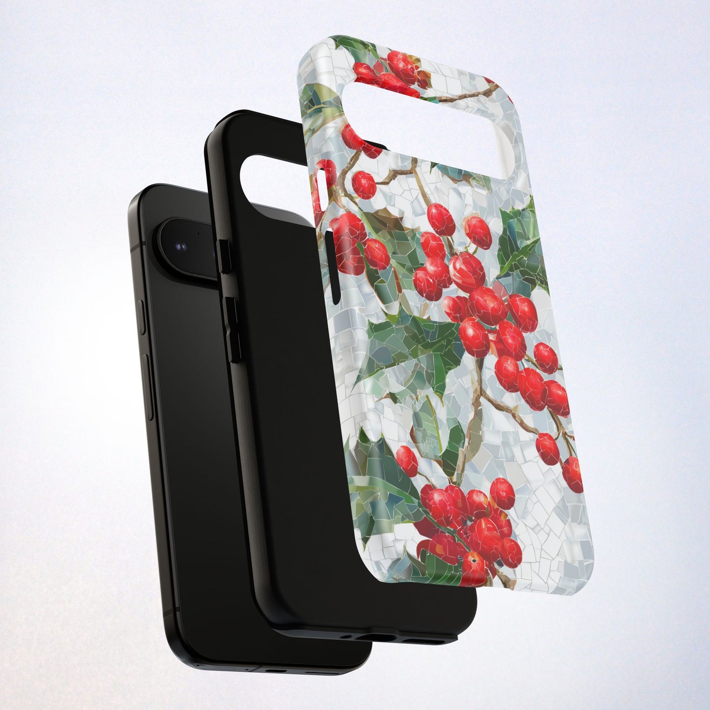 Holly Berry Phone Case, Christmas Mosaic Design, Winter Botanical Cover for iPhone Samsung Pixel