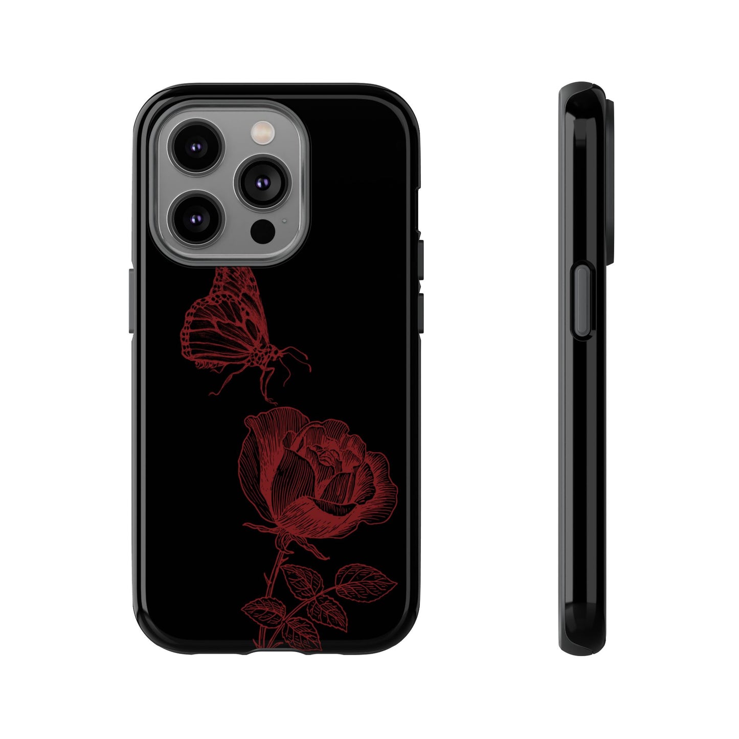 Black Rose and Butterfly Phone Case - Dark Academia Aesthetic Gothic iPhone, Galaxy and Pixel Cover