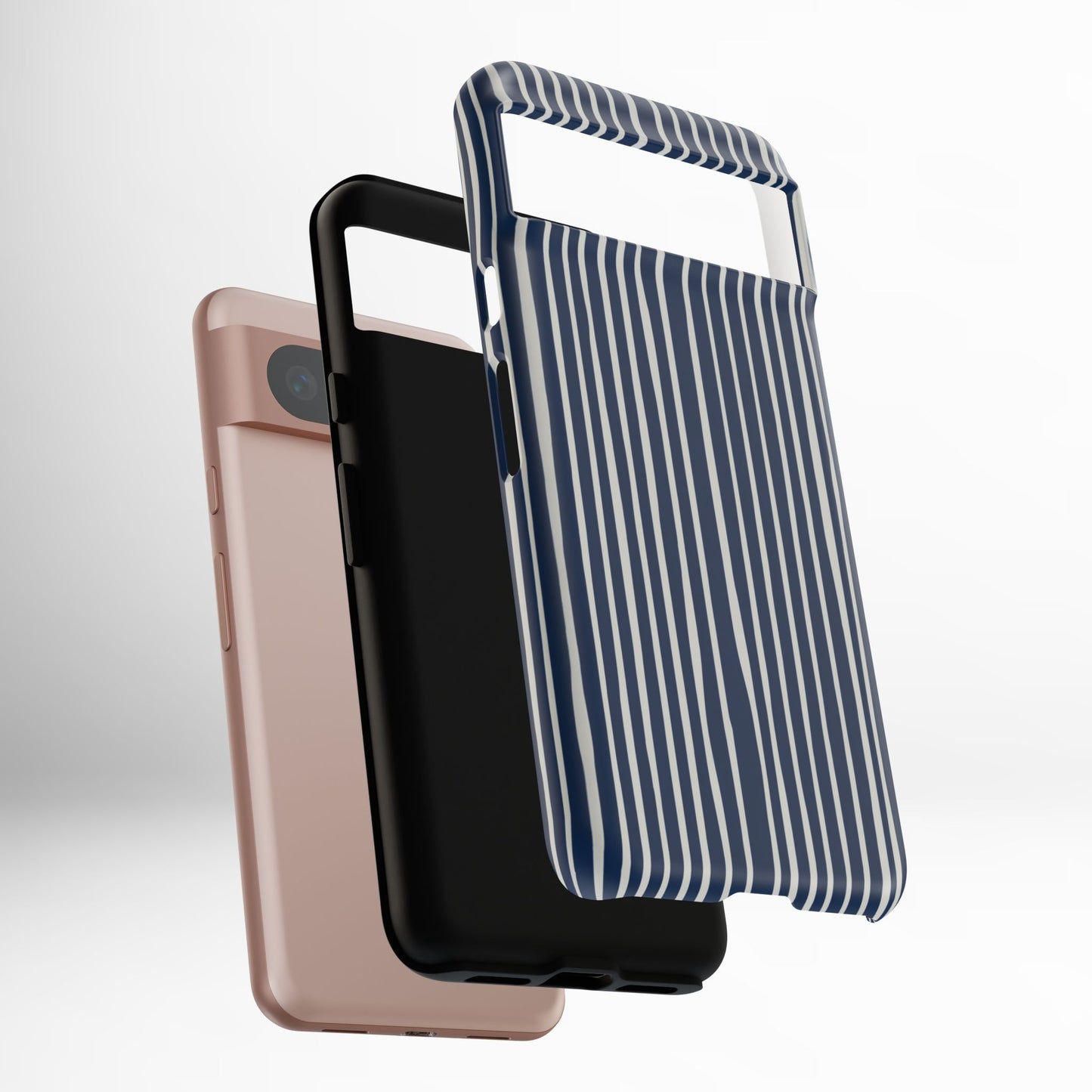 Navy Striped Phone Case | Minimalist Blue and White Stripe Design, Nautical Aesthetic Protective Cover