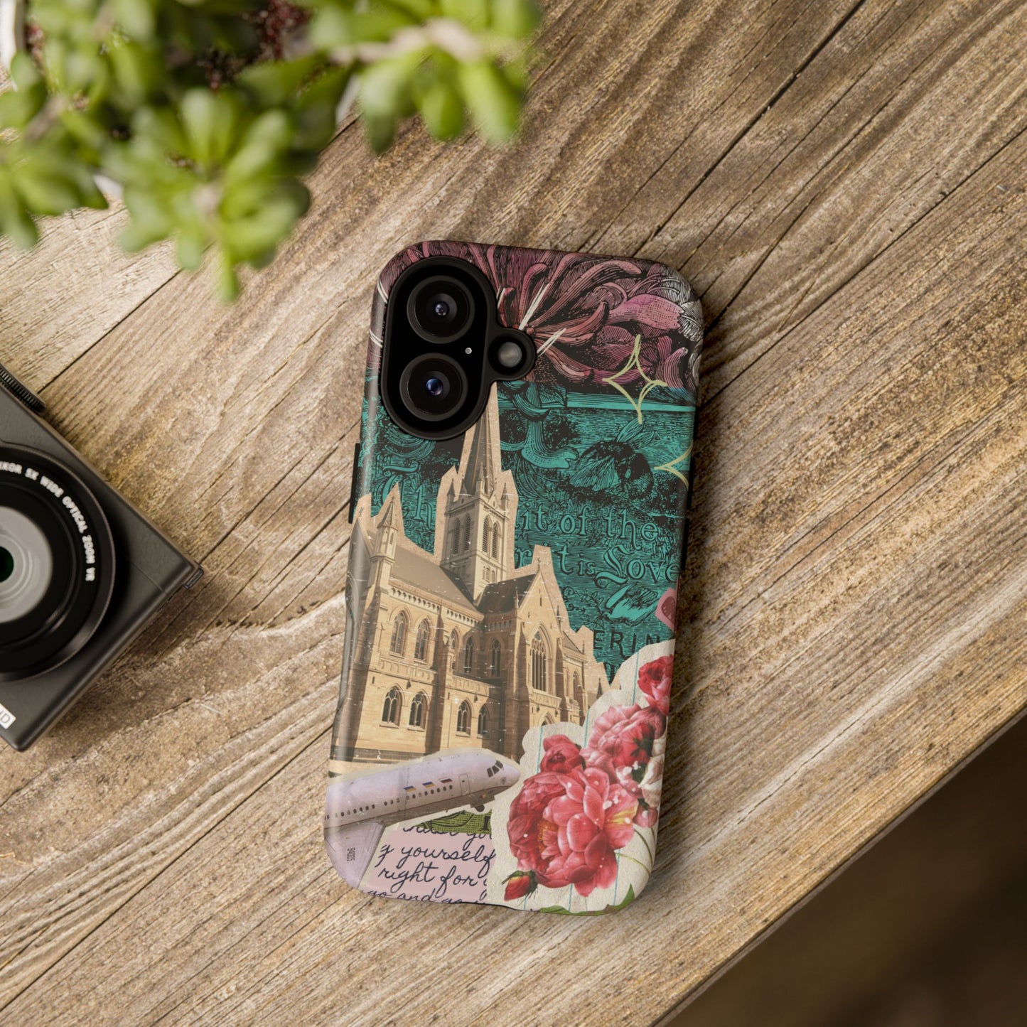 Gothic Cathedral Phone Case, Dark Academia Aesthetic, Fall Floral Art iPhone Samsung Pixel Cover, Scrapbook Vintage Phone Case Design