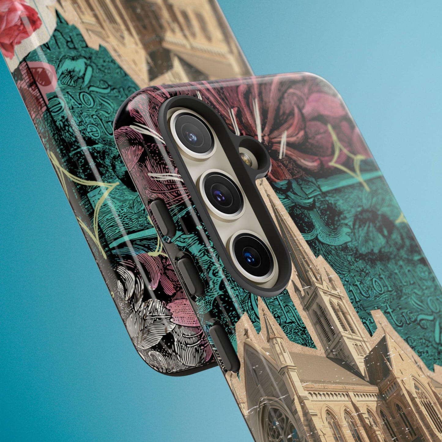 Gothic Cathedral Phone Case, Dark Academia Aesthetic, Fall Floral Art iPhone Samsung Pixel Cover, Scrapbook Vintage Phone Case Design