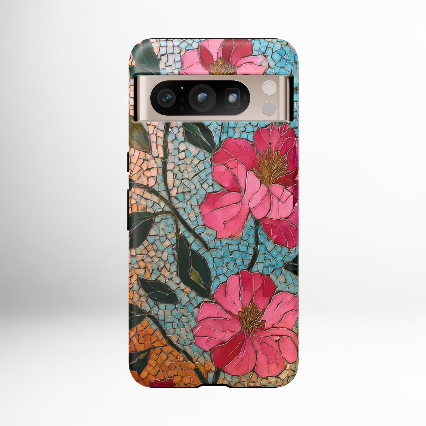 Bright Floral Mosaic Phone Case, iPhone 15 16 17 Pro Air Case, Pixel 9 Pro Cover, Samsung Galaxy 25 Pro Case