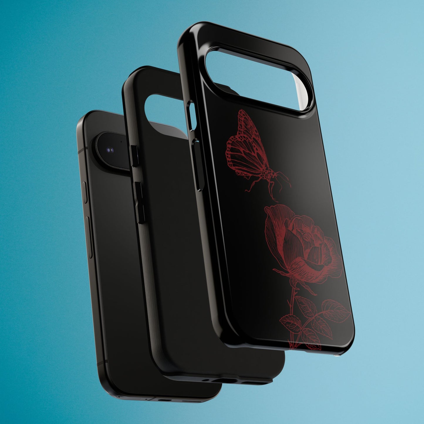 Black Rose and Butterfly Phone Case - Dark Academia Aesthetic Gothic iPhone, Galaxy and Pixel Cover