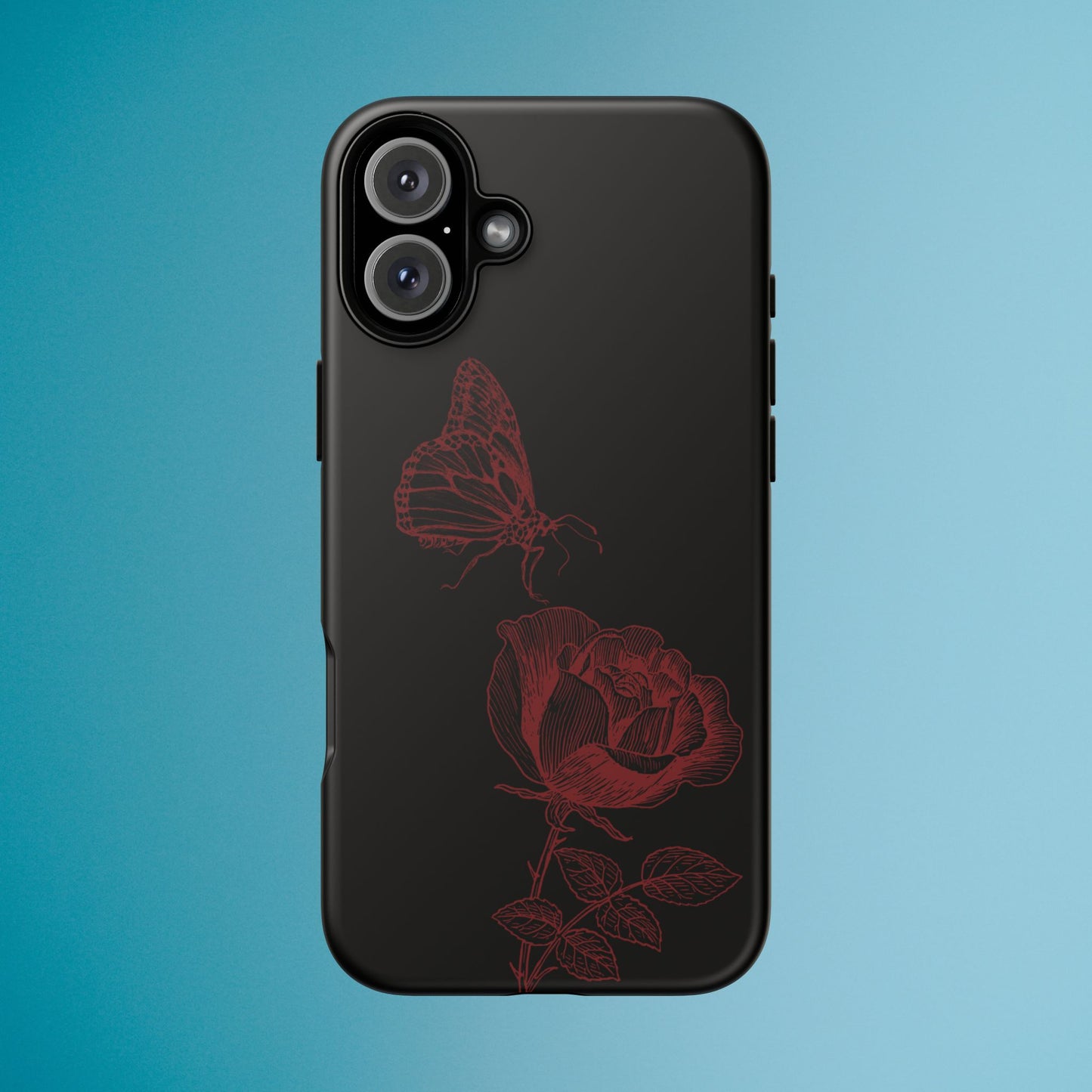 Black Rose and Butterfly Phone Case - Dark Academia Aesthetic Gothic iPhone, Galaxy and Pixel Cover