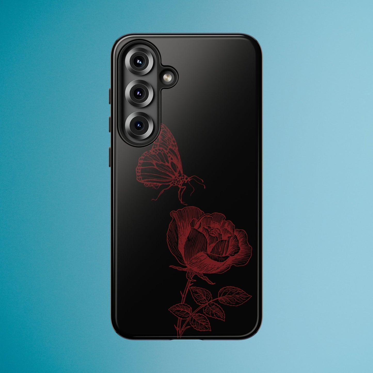 Black Rose and Butterfly Phone Case - Dark Academia Aesthetic Gothic iPhone, Galaxy and Pixel Cover