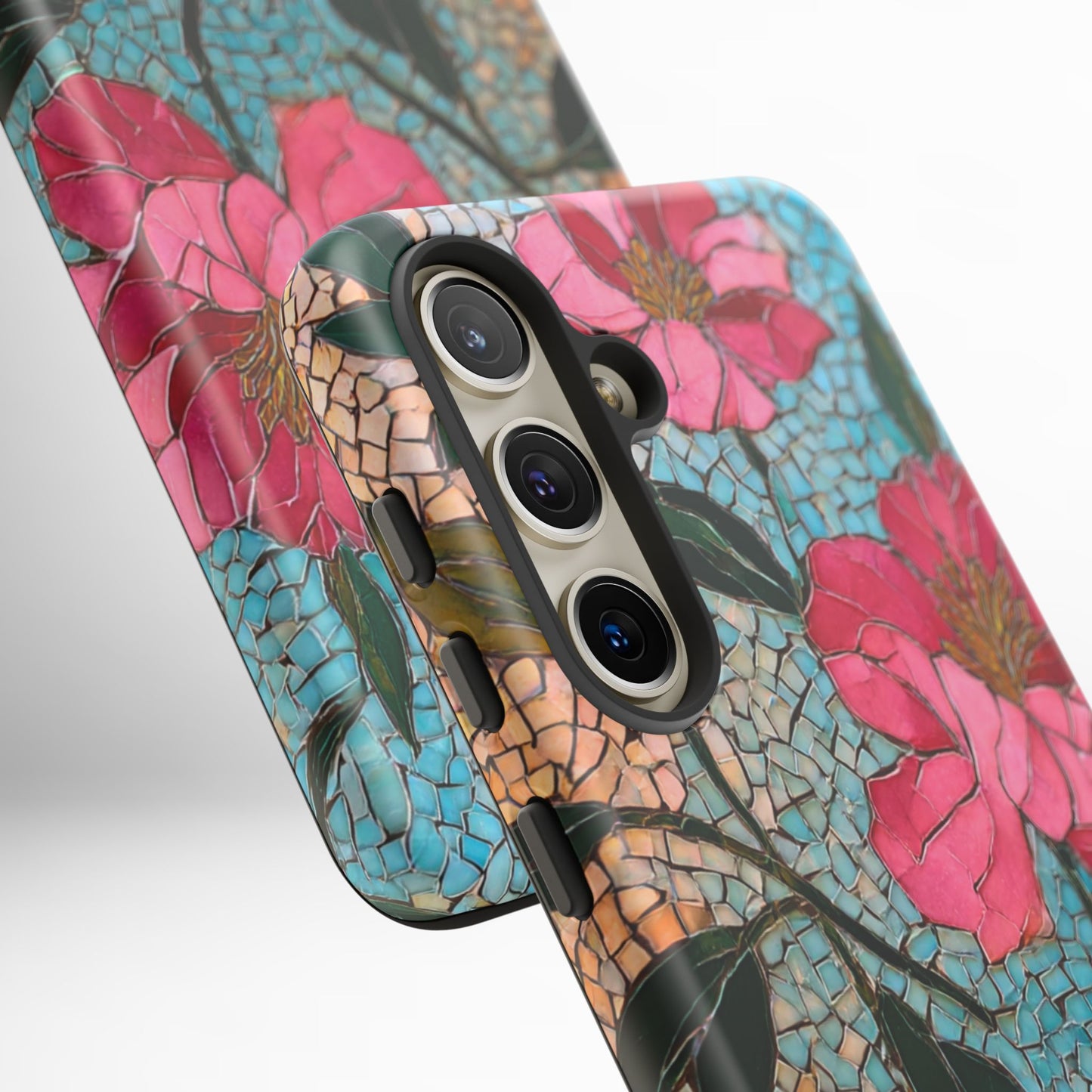 Bright Floral Mosaic Phone Case, iPhone 15 16 17 Pro Air Case, Pixel 9 Pro Cover, Samsung Galaxy 25 Pro Case