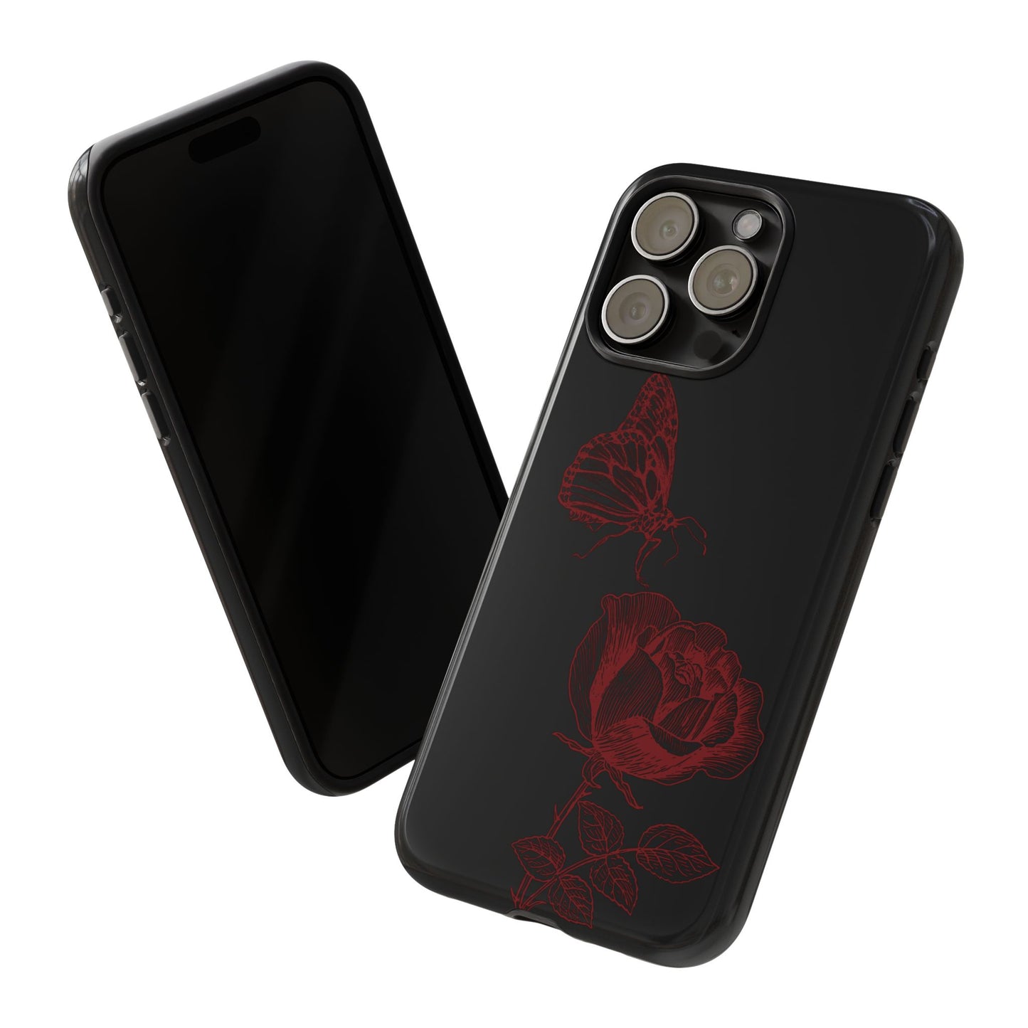 Black Rose and Butterfly Phone Case - Dark Academia Aesthetic Gothic iPhone, Galaxy and Pixel Cover