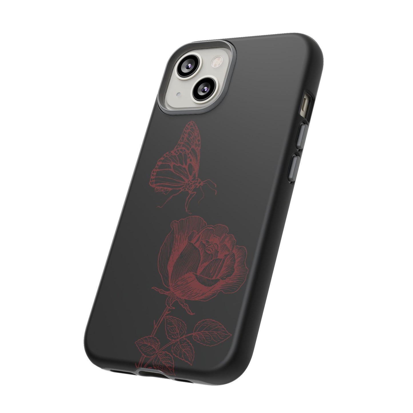 Black Rose and Butterfly Phone Case - Dark Academia Aesthetic Gothic iPhone, Galaxy and Pixel Cover