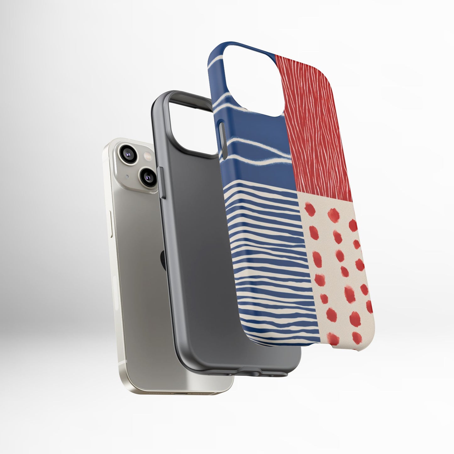 Abstract Geometric Phone Case | Red, Blue & White Pattern Cover for iPhone, Galaxy, Pixel