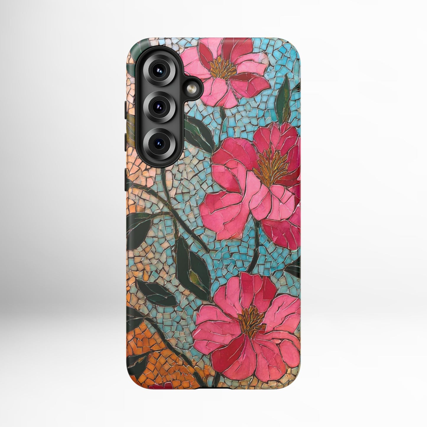 Bright Floral Mosaic Phone Case, iPhone 15 16 17 Pro Air Case, Pixel 9 Pro Cover, Samsung Galaxy 25 Pro Case