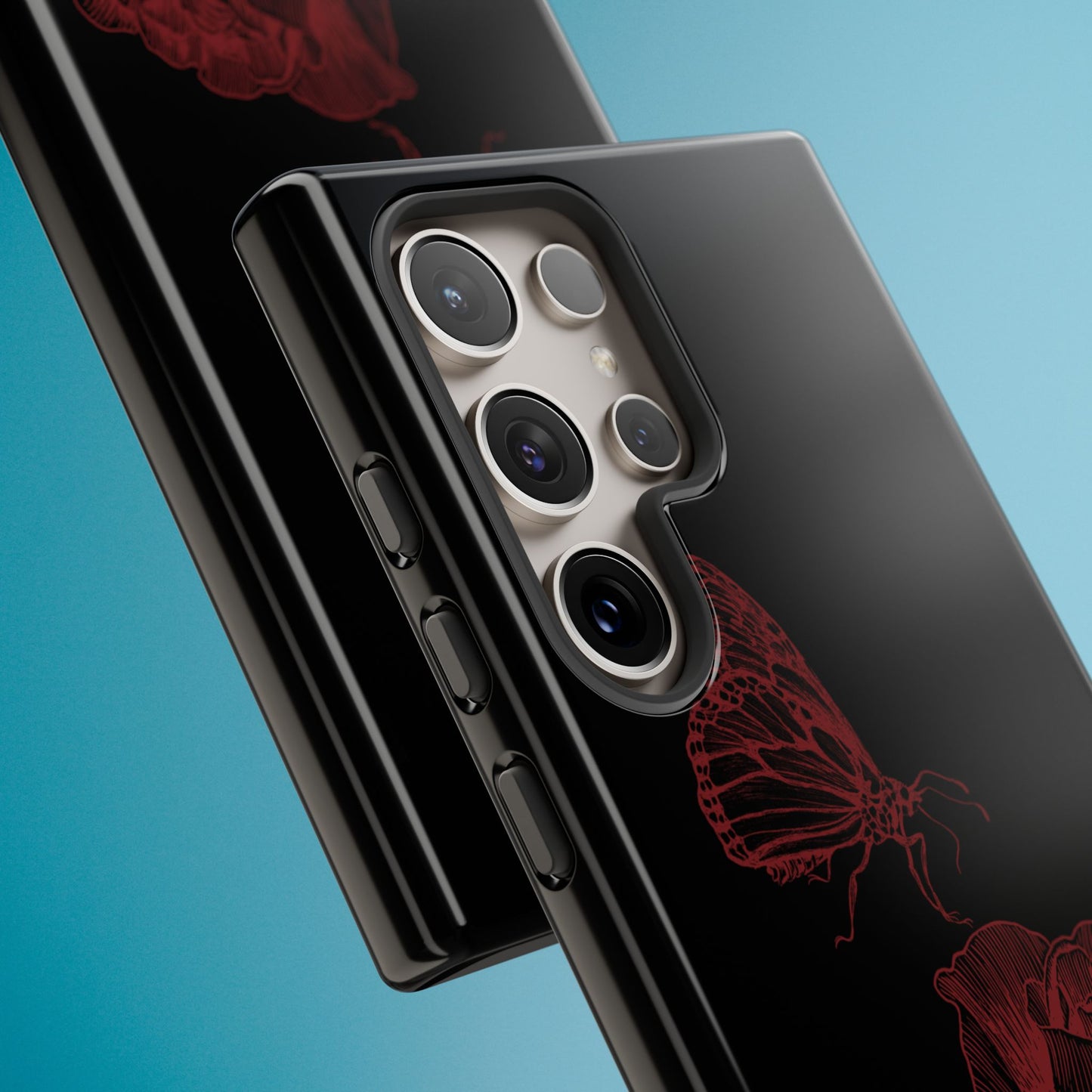 Black Rose and Butterfly Phone Case - Dark Academia Aesthetic Gothic iPhone, Galaxy and Pixel Cover