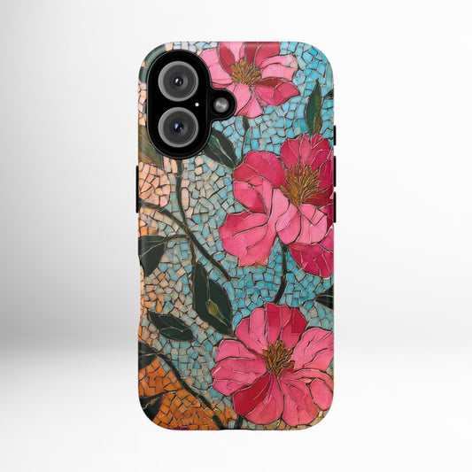 Bright Floral Mosaic Phone Case, iPhone 15 16 17 Pro Air Case, Pixel 9 Pro Cover, Samsung Galaxy 25 Pro Case