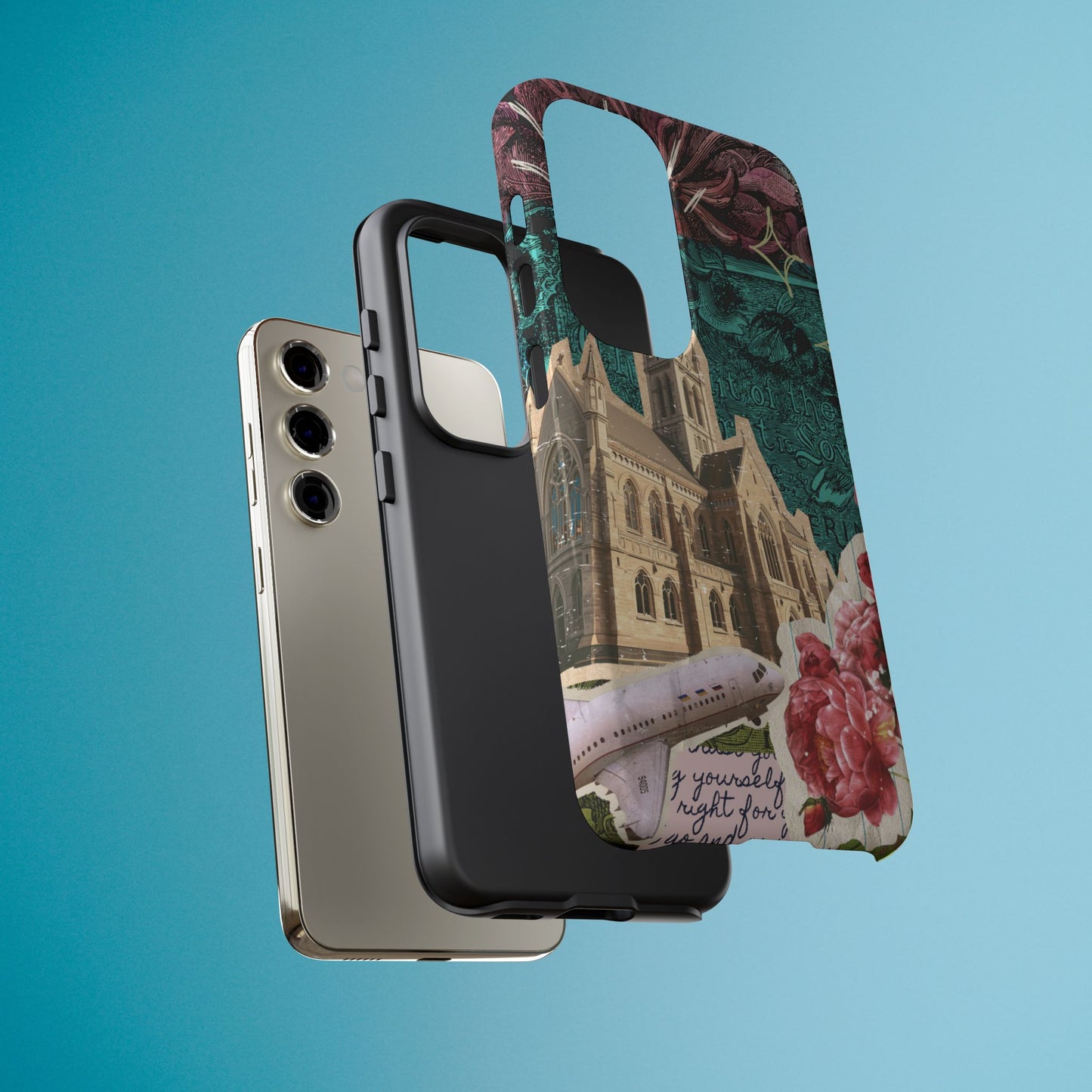 Gothic Cathedral Phone Case, Dark Academia Aesthetic, Fall Floral Art iPhone Samsung Pixel Cover, Scrapbook Vintage Phone Case Design