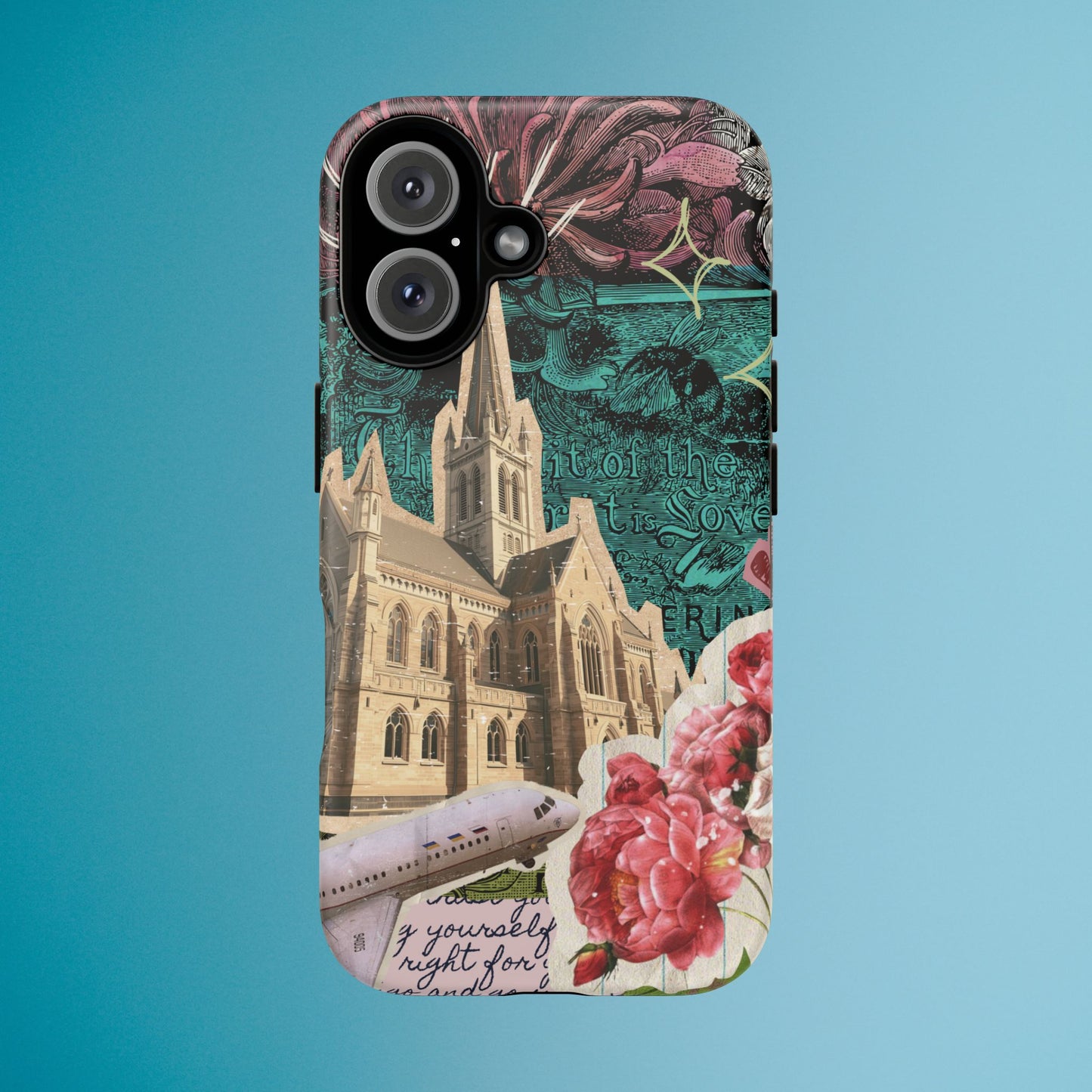Gothic Cathedral Phone Case, Dark Academia Aesthetic, Fall Floral Art iPhone Samsung Pixel Cover, Scrapbook Vintage Phone Case Design