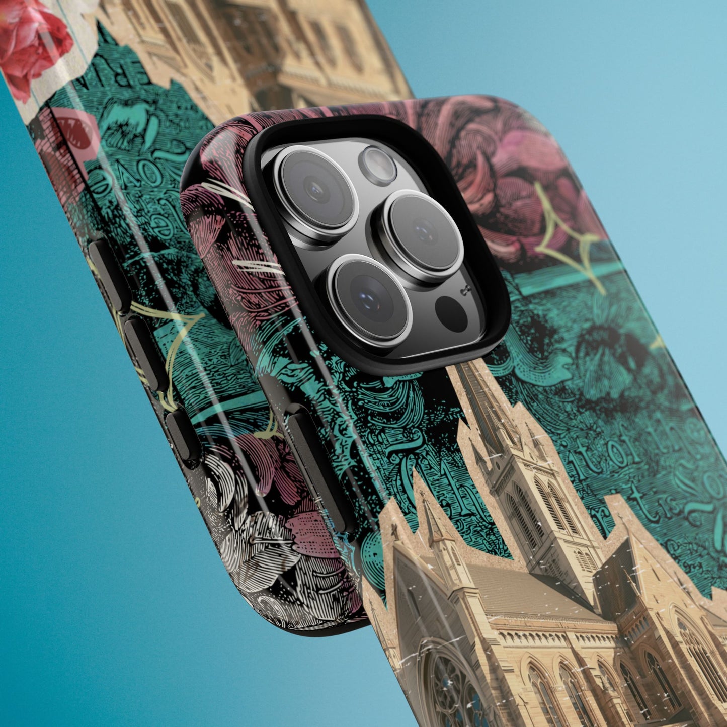 Gothic Cathedral Phone Case, Dark Academia Aesthetic, Fall Floral Art iPhone Samsung Pixel Cover, Scrapbook Vintage Phone Case Design