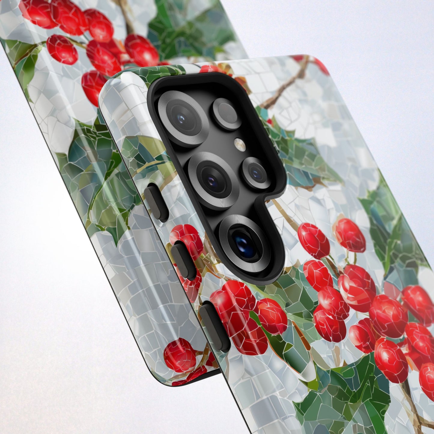 Holly Berry Phone Case, Christmas Mosaic Design, Winter Botanical Cover for iPhone Samsung Pixel