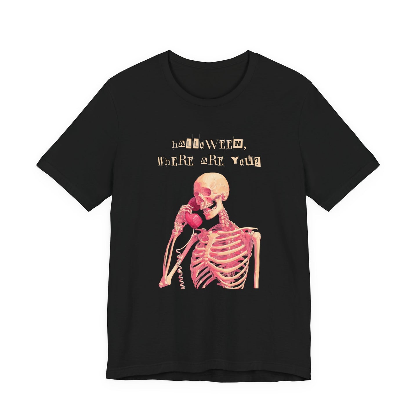Funny Halloween Skeleton Tee, Spooky Season T-Shirt, Pink Skeleton, "Halloween Where are You?" Tee Fall Theme Gift