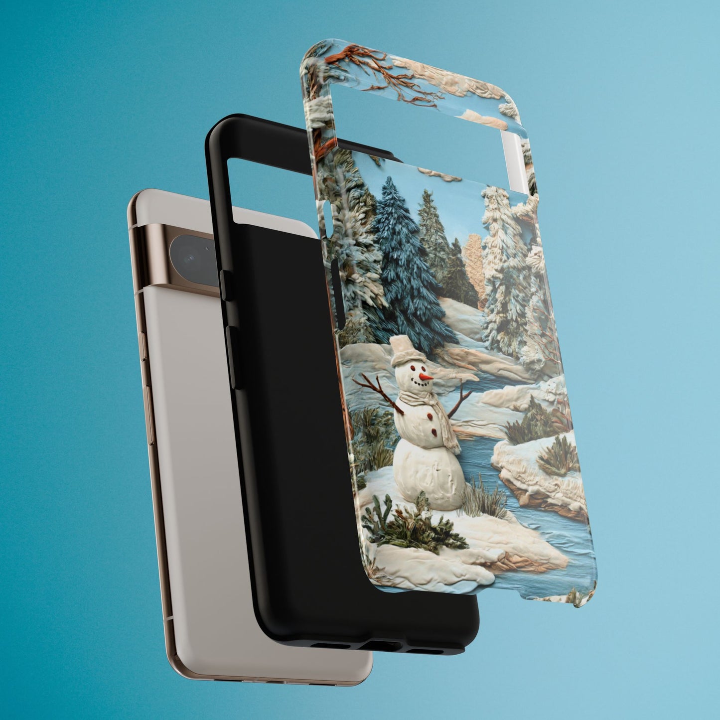 Snowman Winter Scene Phone Case Christmas Holiday Cover for iPhone Samsung Pixel