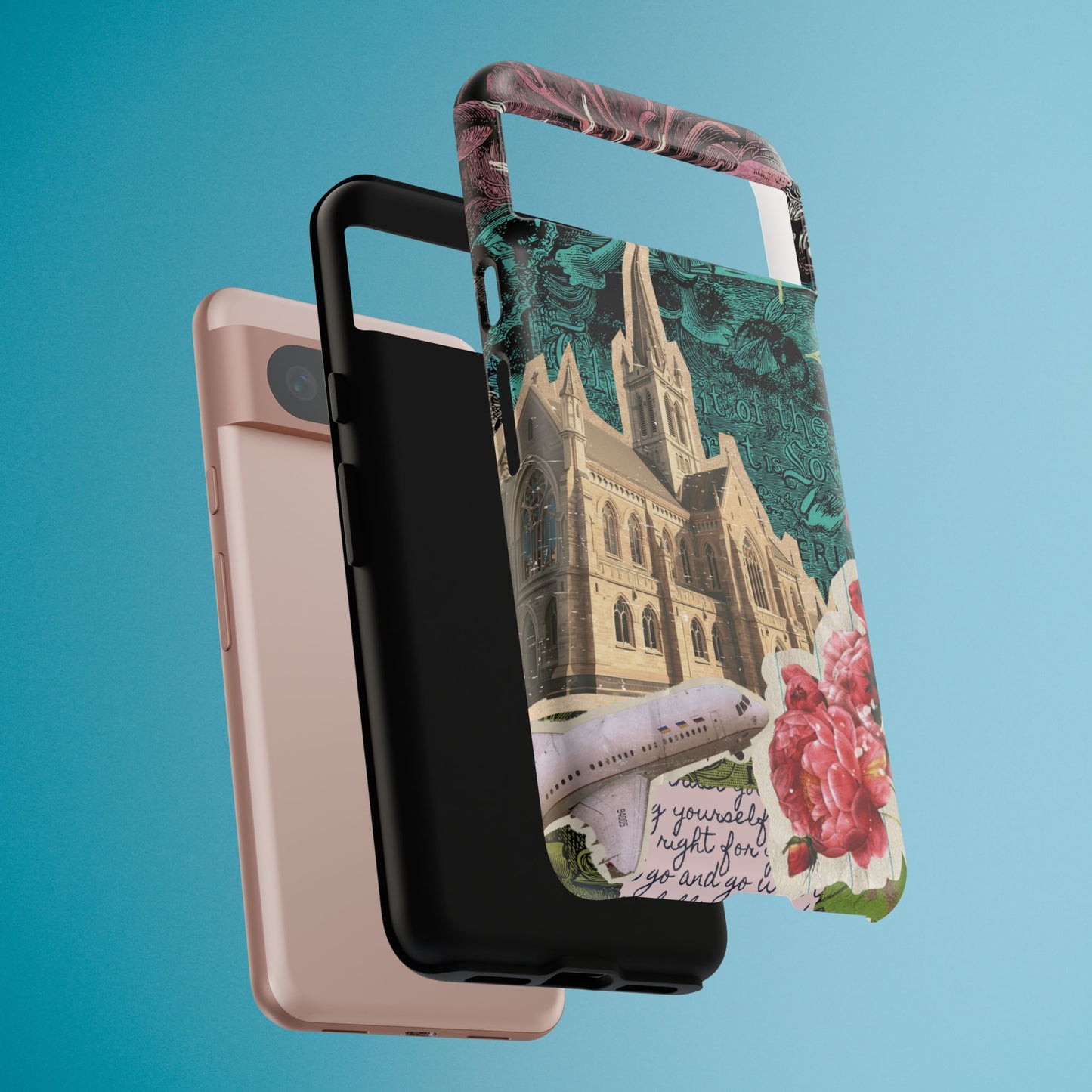 Gothic Cathedral Phone Case, Dark Academia Aesthetic, Fall Floral Art iPhone Samsung Pixel Cover, Scrapbook Vintage Phone Case Design