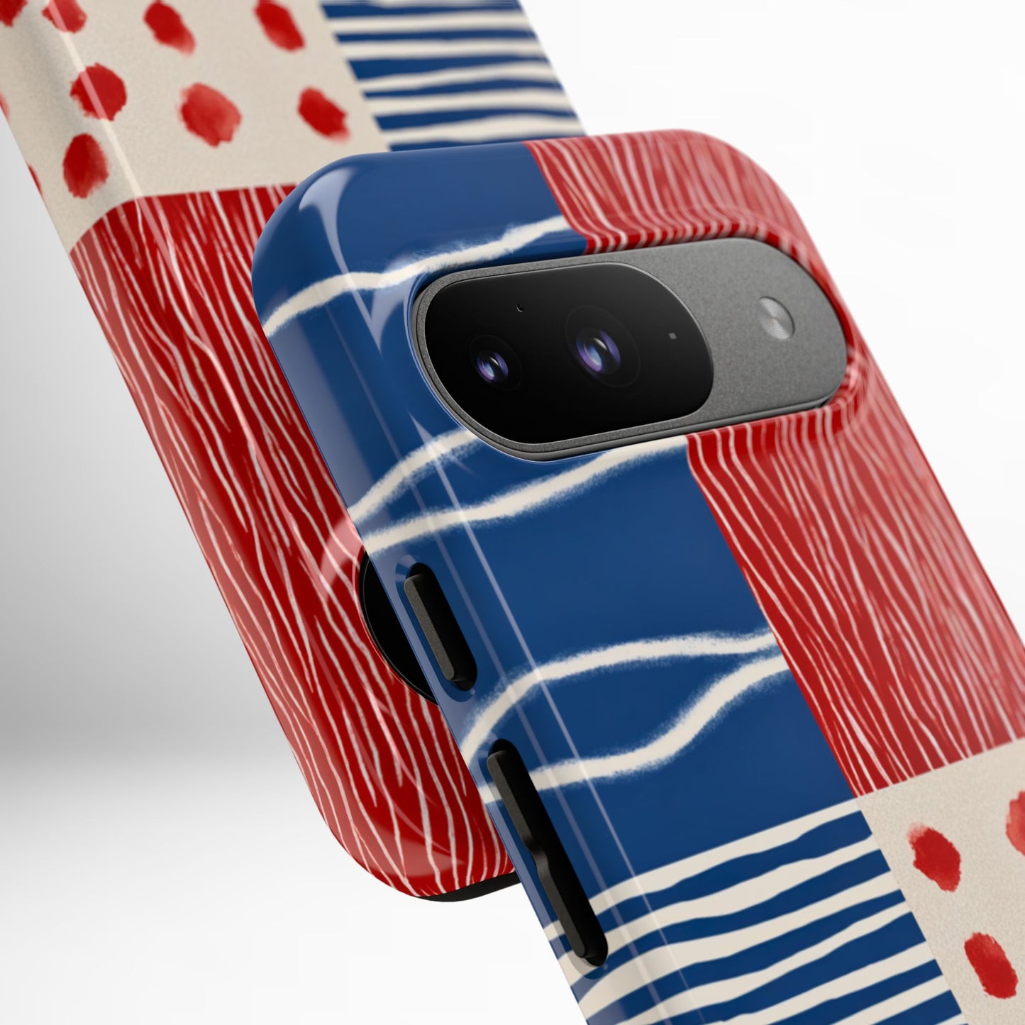 Abstract Geometric Phone Case | Red, Blue & White Pattern Cover for iPhone, Galaxy, Pixel