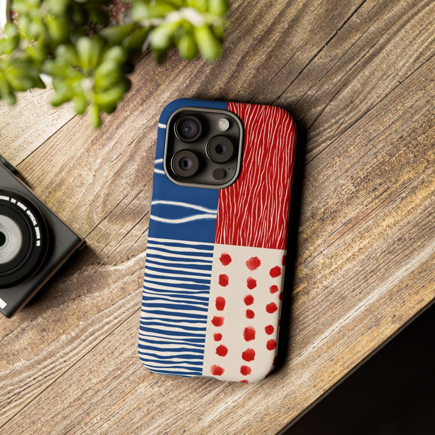 Abstract Geometric Phone Case | Red, Blue & White Pattern Cover for iPhone, Galaxy, Pixel