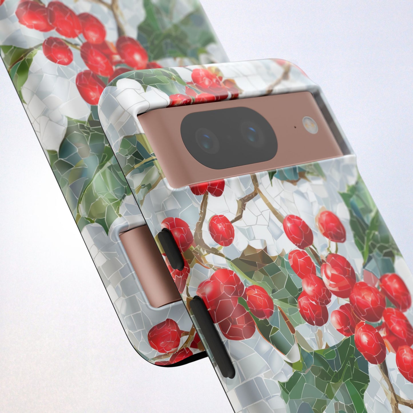 Holly Berry Phone Case, Christmas Mosaic Design, Winter Botanical Cover for iPhone Samsung Pixel