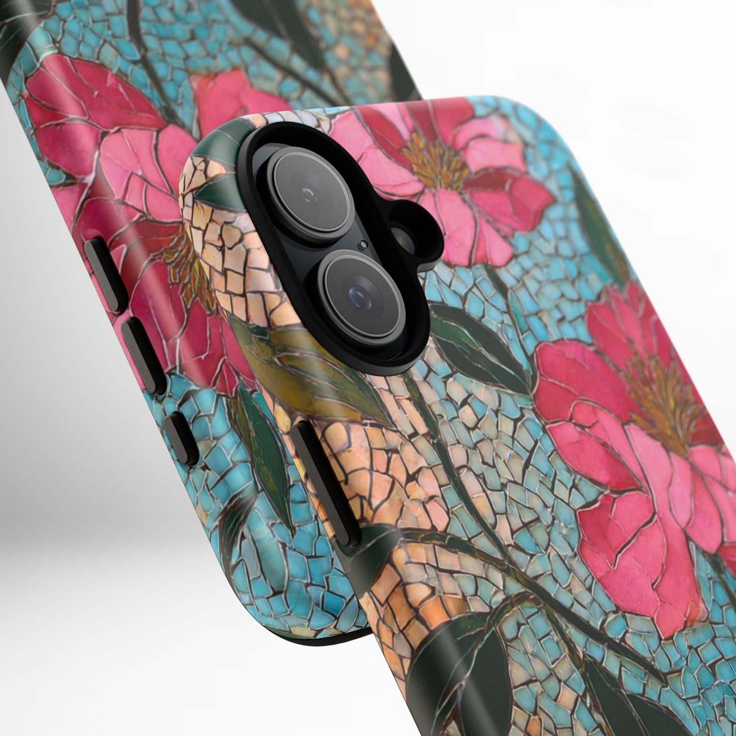 Bright Floral Mosaic Phone Case, iPhone 15 16 17 Pro Air Case, Pixel 9 Pro Cover, Samsung Galaxy 25 Pro Case