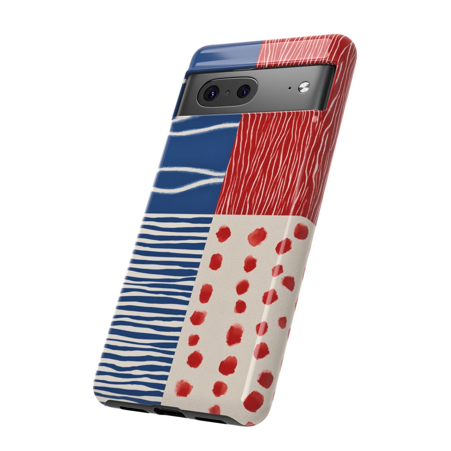 Abstract Geometric Phone Case | Red, Blue & White Pattern Cover for iPhone, Galaxy, Pixel
